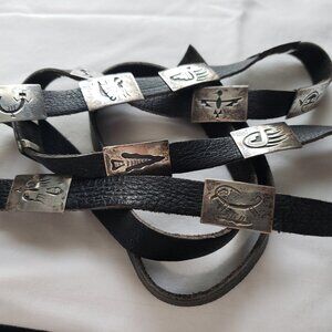 RARE signed Willie Yazzie Navajo storyteller belt with sterling silver conchos